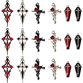 Spritewelry 6 Styles Gothic Cross Charms Enamel Rhinestone Crucifix Pendants Red Rose Coffin Halloween Hang Ornaments for Vintage Earrings Necklace Bracelet Jewelry Making Crafting 24Pcs