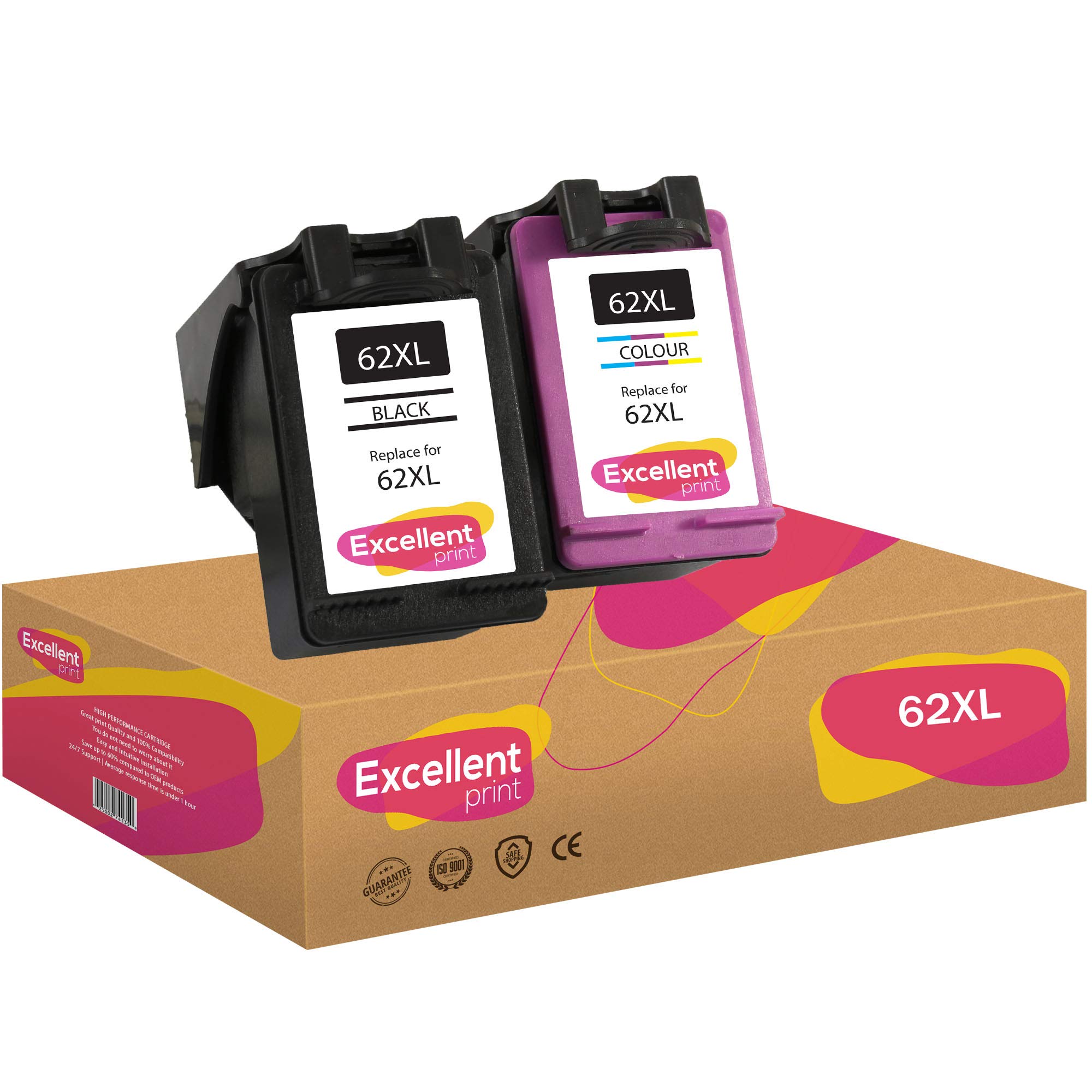 Excellent Print 62XL 62 Compatible Ink Cartridges for HP Envy 5644 Officejet 5740 5745 8040