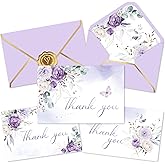 Whaline 24 Pack Purple Floral Thank You Cards with Envelopes Stickers 3 Design Watercolor Flower Greeting Cards Spring Blank Note Cards for Baby Shower Wedding Birthday Party, 4 x 6 Inch