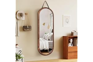 ABSWHLM 16"x48" Oval Full Length Mirror Solid Wood Wall Mirror with Hanging Strap for Living Room Bathroom Bedroom Entryway - Brown