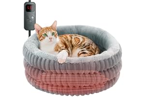 TECHTAIL Heated Cat Bed Indoor, 20" Round Donut Deep Sleep Calming Heated Pet Beds for Cats and Small Dogs, Comfort Electric Thermal Cat Warming Bed with Adjustable Heating Pad, Washable and Indoor Use