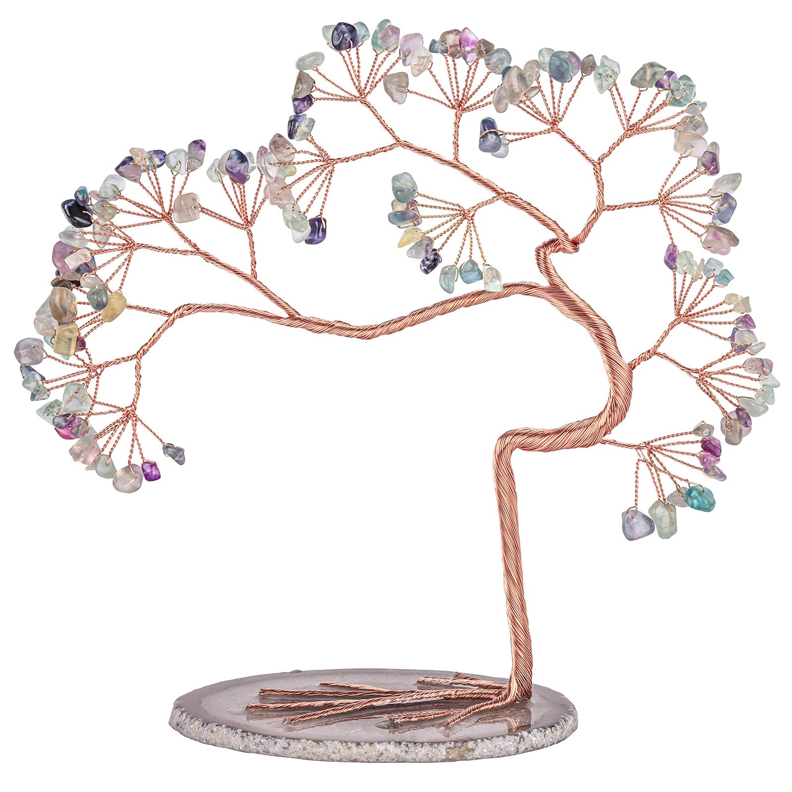 Nupuyai Irregular Fluorite Crystal Tree with Agate Slice Base, Money Tree Figurines Fengshui Crystals Ornament for Home Office Decor