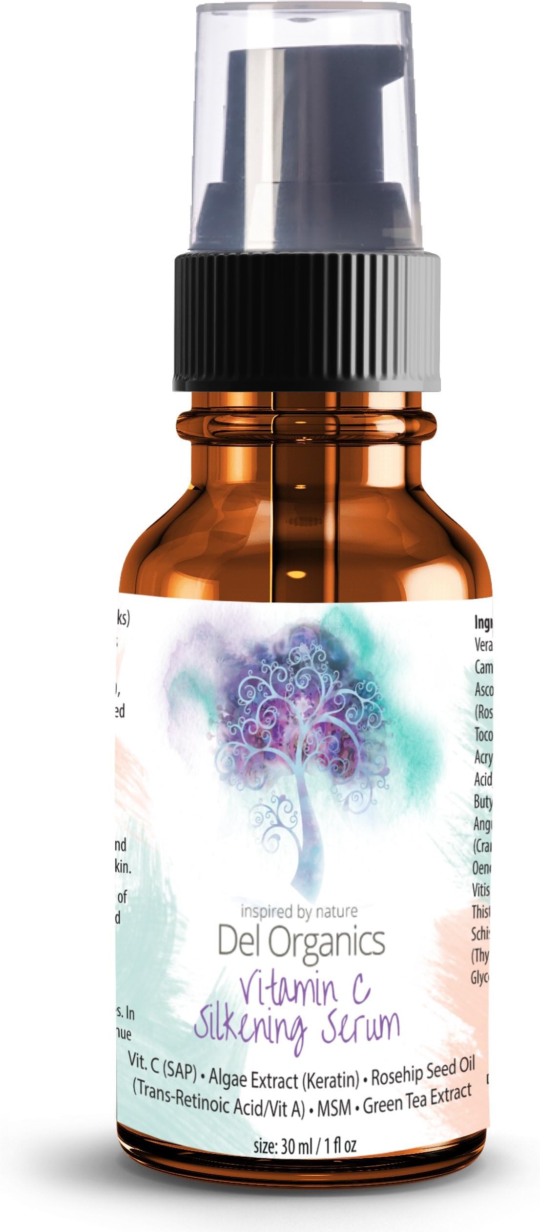 Vitamin C Silkening Serum:Organic, Creamy Formula w/Algae Keratin Extract (Collagen), Rosehip Seed Oil (Trans-Retinoic Acid/Retinol Alternative), MSM, Peptide; Anti-wrinkle, Whitening Serum