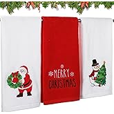Tiamon 3 Pack Christmas Hand Towels for Bathroom Set Cotton Embroidered 13.7'' x 29.5'' Xmas Snowflake Dish Tea Fingertip Towel Cloths Decorative for Winter Holiday Kitchen Bath Gift(Red,Santa)
