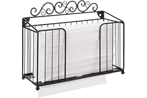 MyGift Modern Brass Tone Metal Wire Commercial Wall Mounted or Tabletop Paper Folded Towel Holder Dispenser Rack (Black-Small)