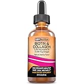 SBR Nutrition Biotin and Collagen Liquid Daily Dietary Supplement, Vitamins for Hair Growth and Thickening, Skin Health and Nail Strength, 2 oz (60mL)