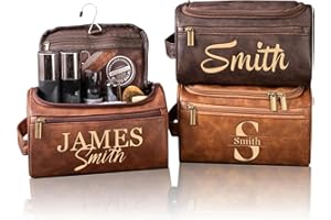 Personalized Leather Toiletry Bag for Men, Engrave Your Name Initials, Customized Travel Shaving Dopp Kit Bag for Groomsmen B