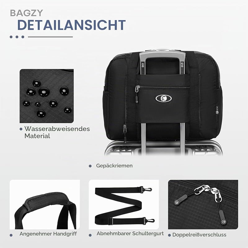 Ryanair Handgepäck 40x30x20 Wizz Air Faltbare Reisetasche 25L Handgepäck Flugzeug Tasche Wasserdicht Sporttasche Carry On Luggage Koffer für Weekender Hospital Kabine Handtaschen Herren Damen 2x