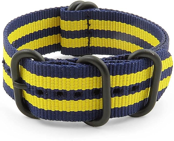 StrapsCo 24mm Navy Blue/Yellow Ballistic Nylon Wrap Around Watch Strap