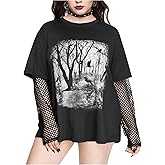 SHENHE Women's Plus Size Graphic T Shirts Long Sleeve Scoop Neck Gothic Oversized Tee Top