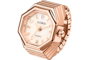 JewelryWe Men Women Finger Watch - Stretchy Elastic Band Octagon Dial Quartz Analog Novelty Ring Watches