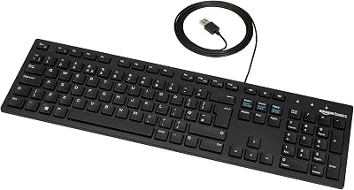Amazon Basics Full Size Wired Keyboard UK Layout Matt Black USB Plug and Play