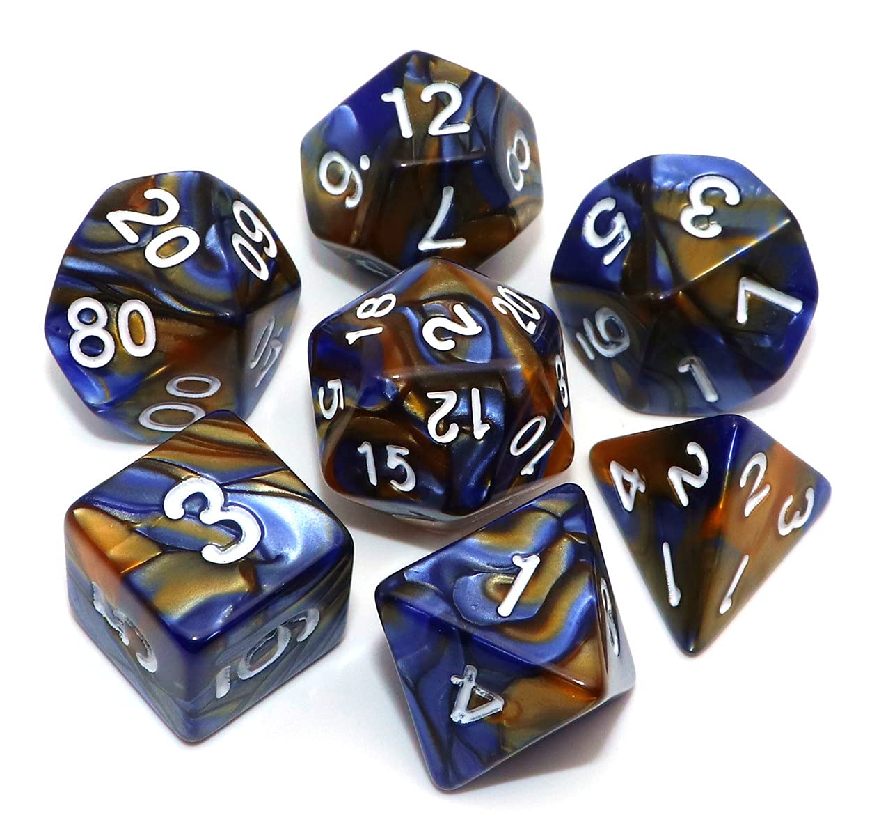 CREEBUY Polyhedral Dice Set - Blue & Gold Dice for Dungeon & Dragons, Pathfinder RPG
