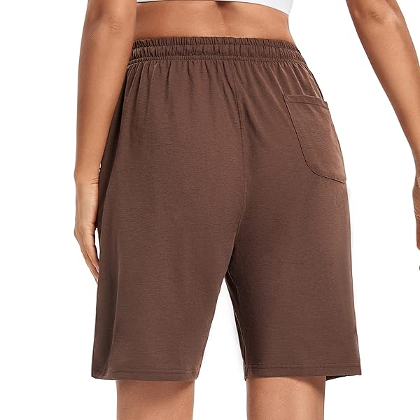 LUCKYCATCUS WOMEN’S BERMUDA SHORTS JERSEY SHORTS WITH POCKETS YOGA WALKING ATHLETIC LONG SHORTS FOR WOMEN KNEE LENGTH (BROWN, XS)