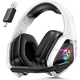 Tatybo Wireless Gaming Headset with Mic, 7.1 Sound 50mm Driver, White Black | FPS &amp; RPG Audio, 2.4G/BT 5.3/USB-C, 30H battery, Low latency for PS5/PS4/PC/Switch/Laptop/Mobile