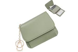 Sunpour Small Wallet for Women RFID Blocking Keychain Wallet Slim Tri-Fold Credit Card Holder with Zipper Coin Pocket and Id Window (Green)