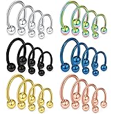 Ruifan 24-36PCS 16G 14G 12G Surgical Steel Nose Septum Horseshoe Earring Eyebrow Tongue Lip Nipple Helix Tragus Piercing Rings 6-19mm