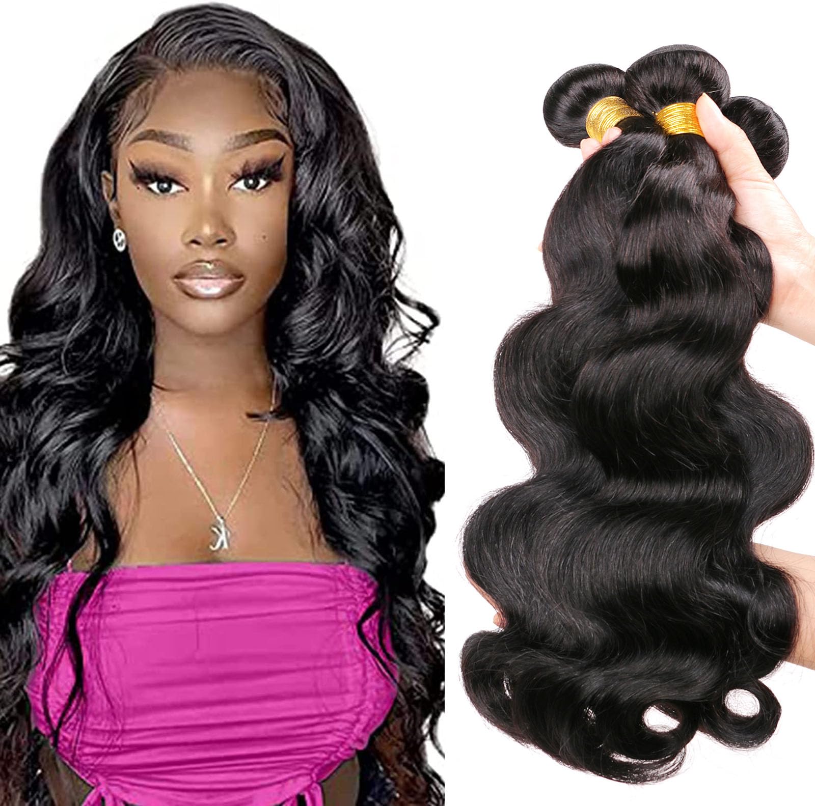 Brazilian Virgin Human Hair Bundles Body Wave 10A Grade 100% Unprocessed Human Hair 3 Bundles Hair Extensions for Black Women Natural Color 10 12 14 Inch — image 1