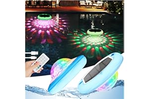 QOLNBY Solar Powered and USB Rechargeable Floating Pool Lights, 6.69 Inch IP68 Waterproof Pool Lights That Float 6 Dynamic Modes with Remote Upper and Lower Glow 2600mAh Hangable Solar Light for Pond 2 PACK