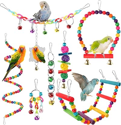 Pethee 8 Pack Bird Toys Set for Parrots Budgies Conure Cockatiel Lovebird