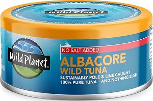 Wild Planet Albacore Wild Tuna, No Salt Added, 5 Ounce Can, Pack of 1 | Sustainable Pole & Line Caught Canned Tuna. Non-GMO, 