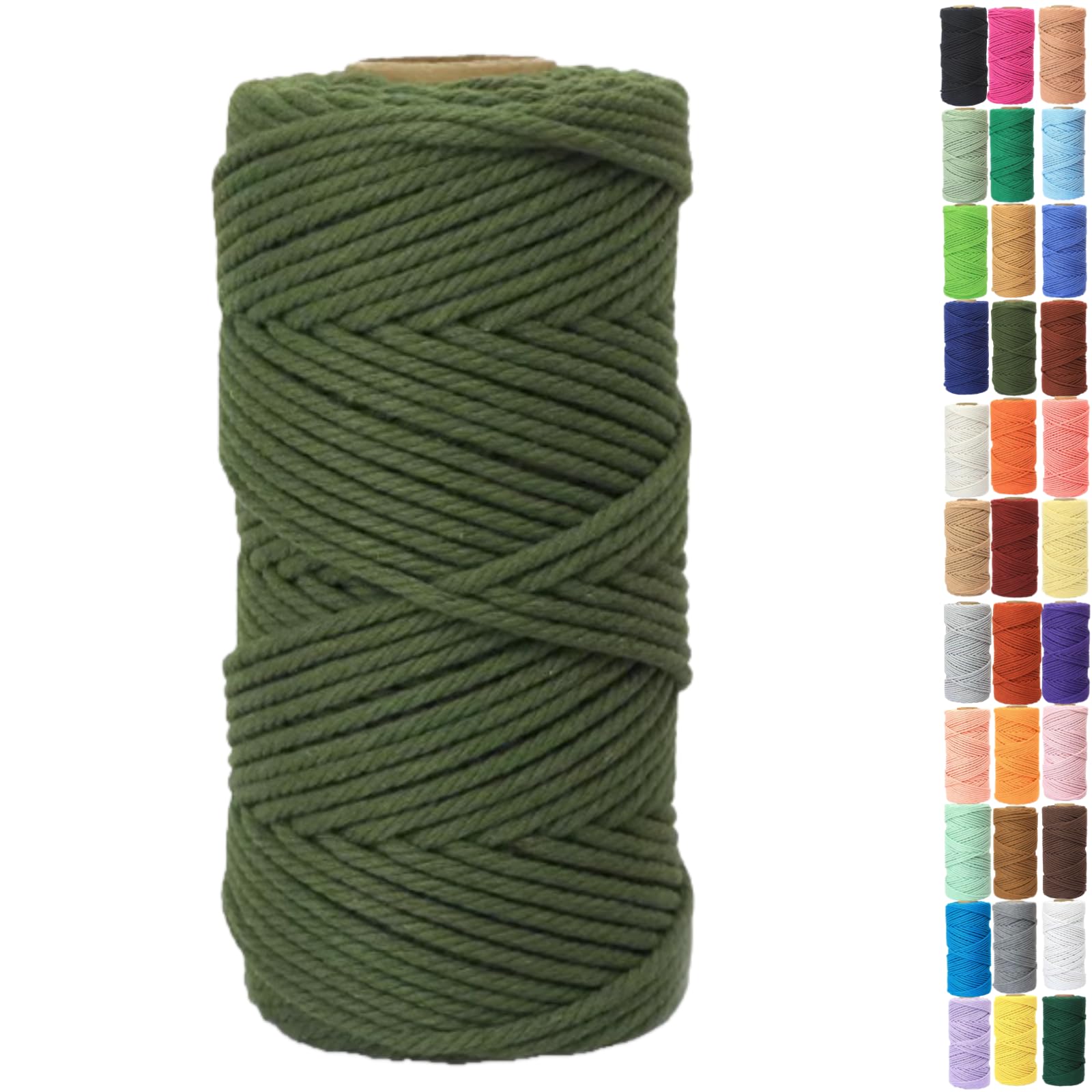Binwat Macrame Cord Thick Natural Cotton Cord DIY Crafts Yarn Thread Twisted Spool Twine String Cotton Rope for Wall Hanging,Plant Hangers,Knitting,Decorative Projects 4mm x100m (ArmyGreen)