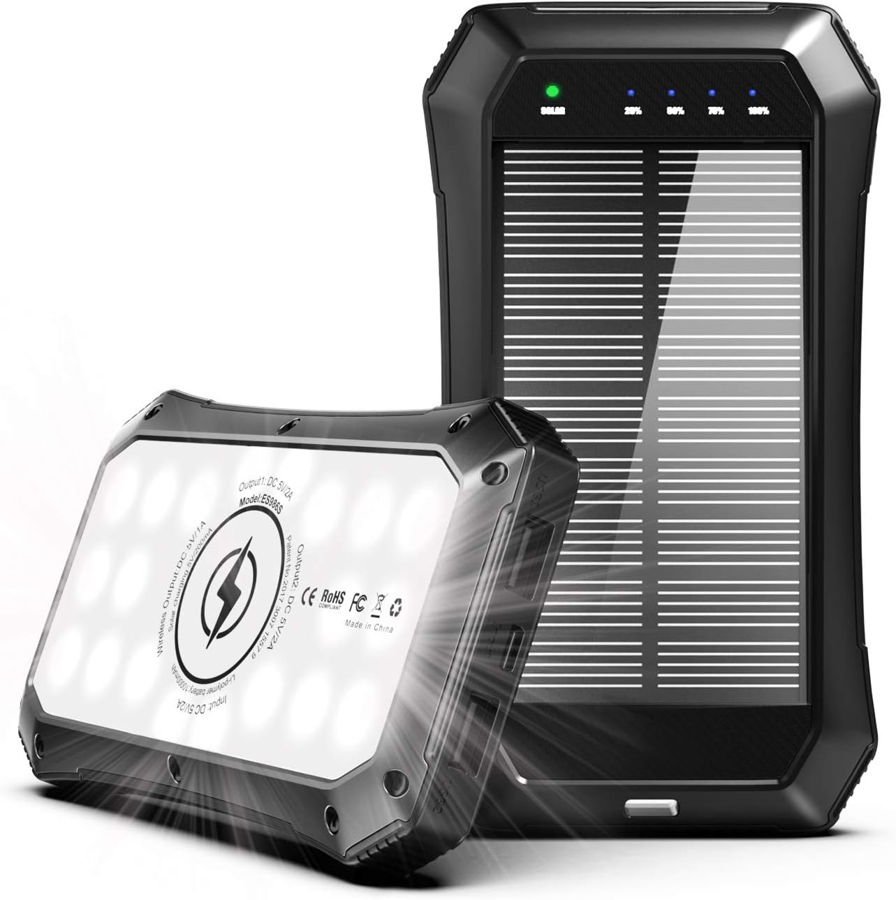 Amazon Com Solar Charger Abfoce Wireless Power Bank mah With Led Lights And Qi Solar Wireless Charger For Camping Outdoor For Ios Android Black Electronics