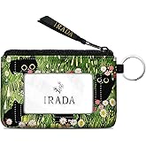 IRADA ID Case Wallet Keychain with Clear ID Window Zipper Cute Coin Purse for Women Water Resistant Small Coin Pouch-Black Cat Floral Keychain Wallet