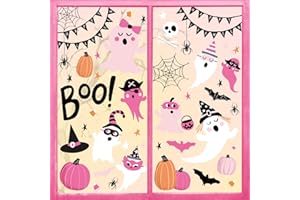 AnyDesign 6 Sheet Halloween Window Clings BOO Ghost Pumpkin Bat Window Decals Pink Double-Sided Window Stickers Decor for Halloween Home Store School Decor Party Supplies, 11.5 x 8.3 inch