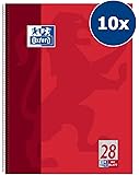 Oxford 100050361 Collegeblock Schule 10er Pack A4 kariert mit Doppelrand 80 Blatt gelocht rot