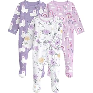 Unnivoll Baby Pajamas 100% Cotton Baby Sleepers for Newborn 0-3 3-6 6-9 Months 3Pcs Footie Pajamas Baby Boys Girls Clothes