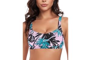 Colloyes Women's Ruched Bandeau Bikini Tops Adjustable Straps Swimsuit Removable Padded Bathing Suit Tops