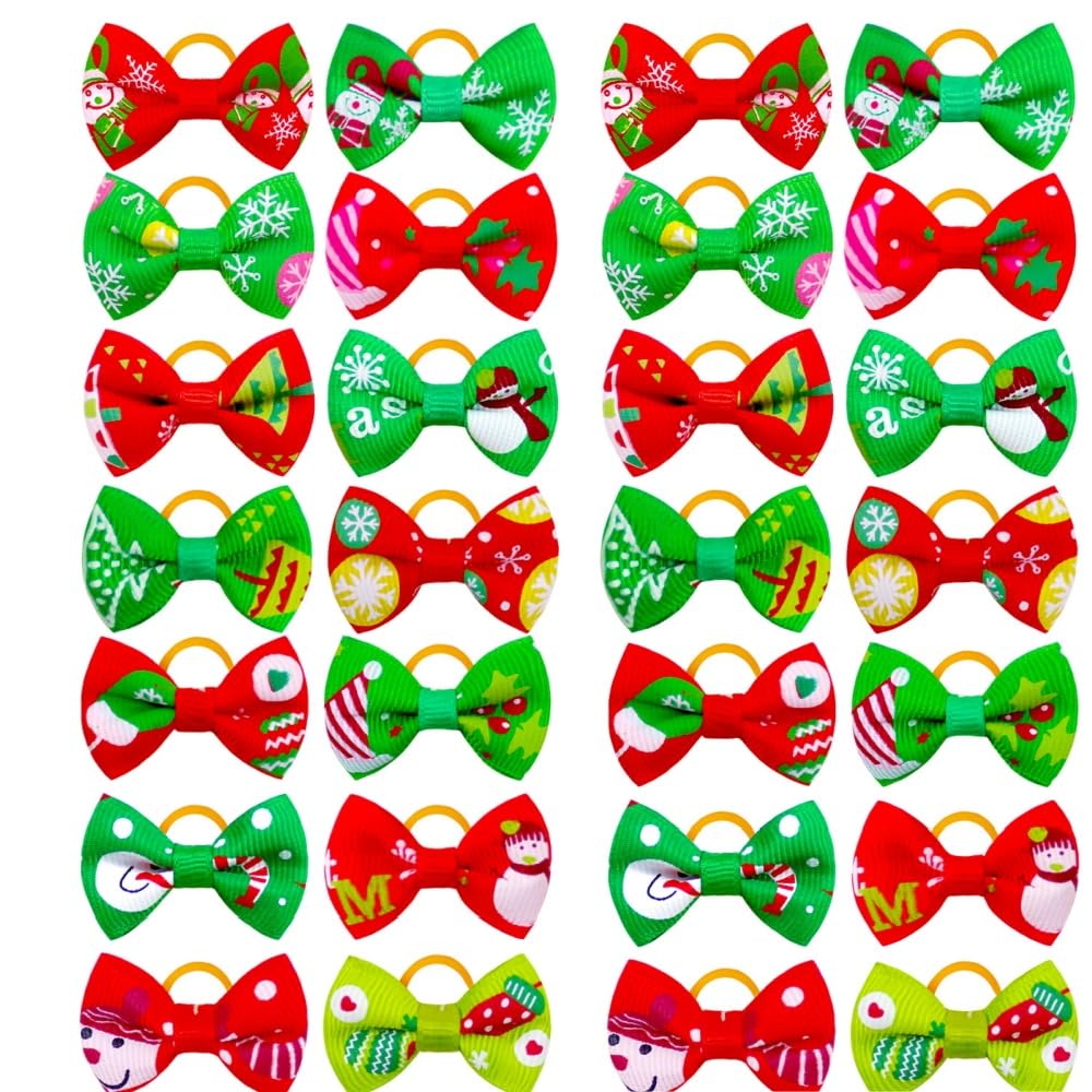 Photo 1 of 20Pcs/10 Pairs Christmas Snowflkes Snowman Pattern Yorkie Dog Puppy Hair Bows with Rubber Bands Hair Accessories Bow Pet Grooming Cute Small Hair Bowknot Gifts (Snowflakes)