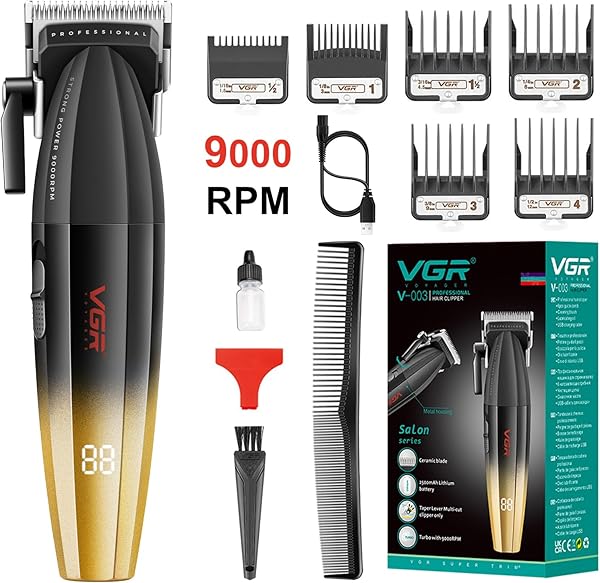 VGR 003 Fresh Fade Haarschneider, Professioneller Haartrimmer, Schnur/Akku-Haarschneider mit LED-Display