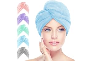 AIDEA Microfiber Hair Towel Wrap, 5 Pack Hair Turbans, Super Absorbent Quick Dry Hair Towel Wrap for All Hair Types Anti Friz