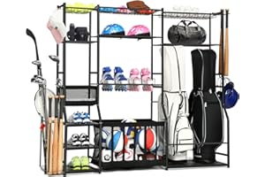 SPIDERCAMP 6.3FT Golf Bag Storage Garage Organizer,2 Golf bag storage racks and other sports equipment storage racks, Extra Large Storage Rack for Garage,Holds golf clubs,balls and miscellaneous items