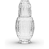 Elle Décor Vintage Bedside Water Carafe with Tumbler – Elegant Pitcher and Matching Drinking Glass Doubles As Lid For Guest Room, Office, or as a Gift, 4.7x10.4, Clear