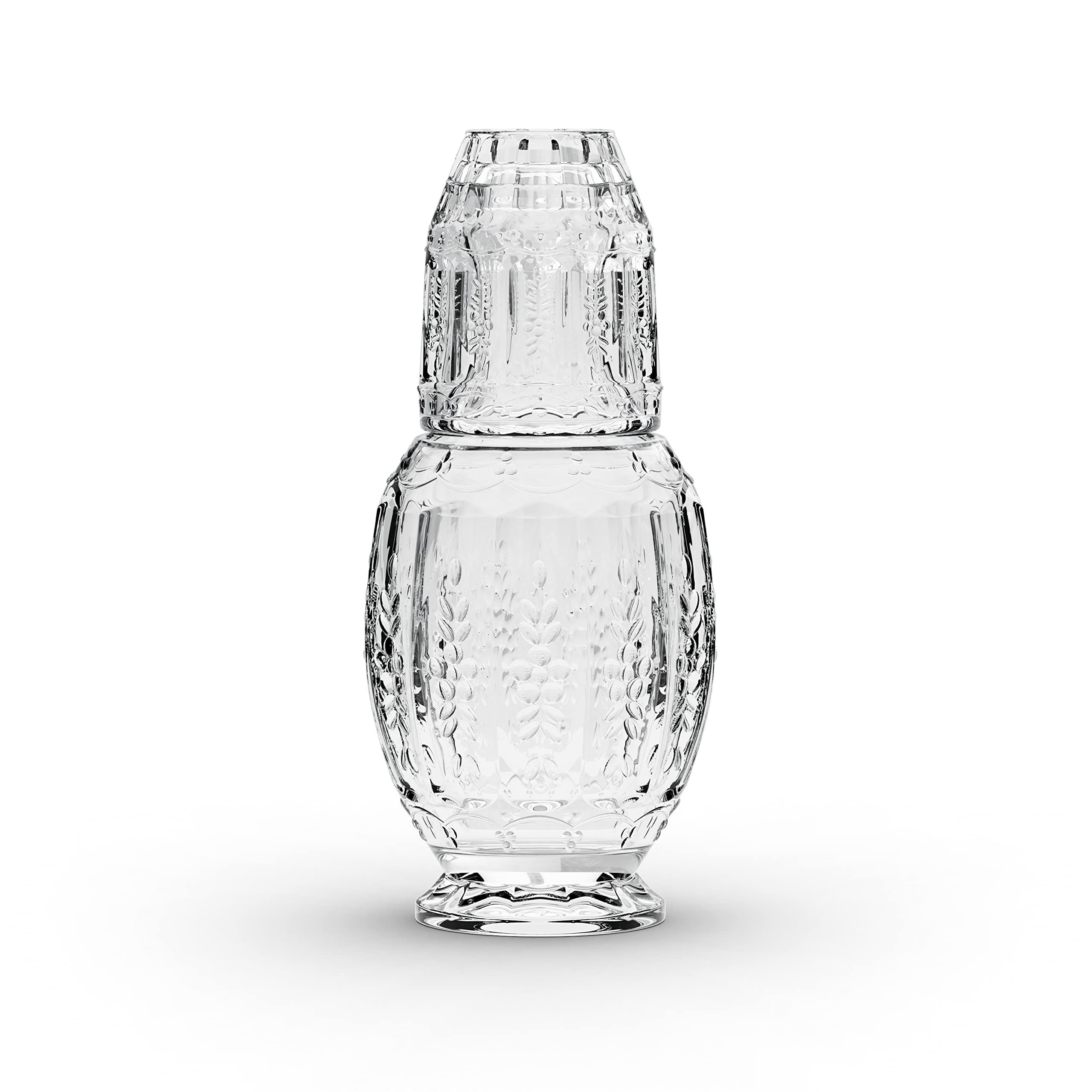 Photo 1 of Elle Décor Vintage Bedside Water Carafe with Tumbler – Elegant Pitcher and Matching Drinking Glass Doubles As Lid For Guest Room, Office, or as a Gift, 4.7x10.4, Clear