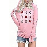 BOMYTAO Valentine's Hoodie for Women Love Heart Graphic Print Buffalo Plaid Long Sleeve T-Shirt Valentine Holiday Pullover