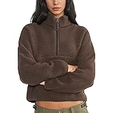 Yioaga Fleece Sweatshirts for Women Cropped Long Sleeve Half Zip Pullover Sherpa Jacket Warm Fuzzy Coats with Pockets(Brown,XS)