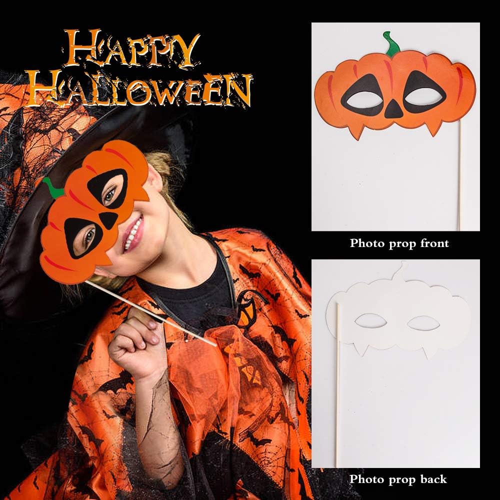 PUSITI Pre-assembled Halloween Photo Booth Props 35 Pieces Party Favors Decorations Halloween Props Pumpkin Ghost Lips Skull Glasses Wizard Hat Spider Mask Pose Sign Kit Funny Halloween Photo Booth Props 2020 Version: Toys & Games