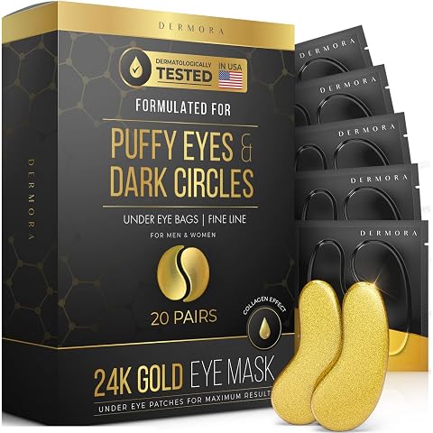 24K Gold Eye Mask– 20 Pairs - Puffy Eyes and Dark Circles Treatments – Look Less Tired and Reduce Wrinkles and Fine Lines Und