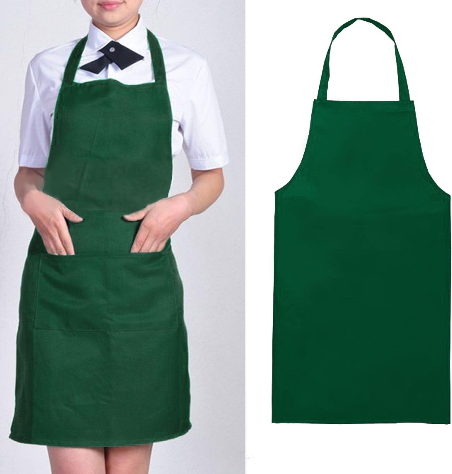 New 76 X 60" Plain Bib Apron for Chefs Butchers Restaurant Kitchen Cooking Baking Woman Apron (Dark Green)