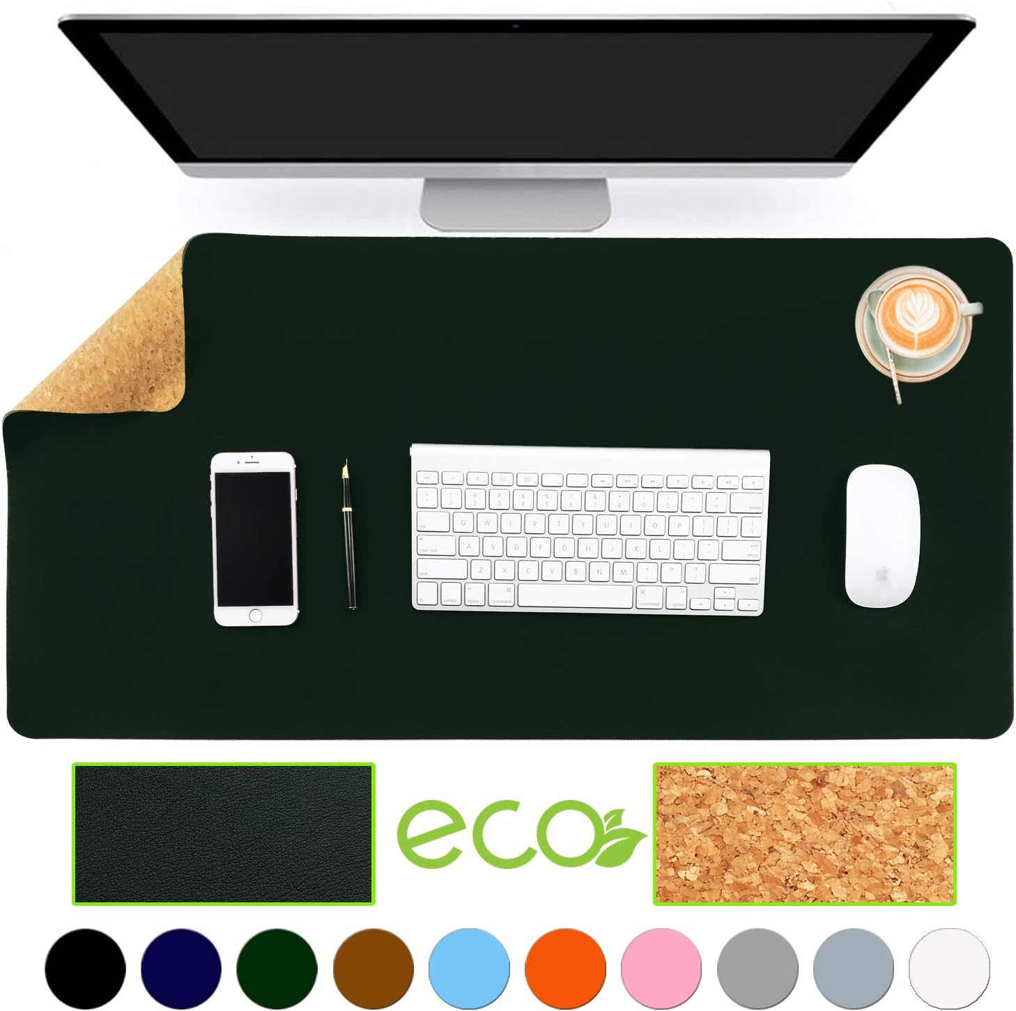 Aothia EcoFriendly Natural Cork & Leather DoubleSided Office Desk Mat