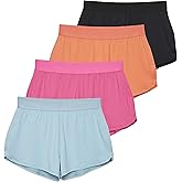 Real Essentials 4 Pack: Girls' Running Athletic Shorts for Teens Youth Basketball Soccer Volleyball Gym Sports