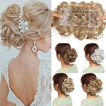 Combs Chignon Messy Curly Hair Bun Extension Clip In Updo Twirl