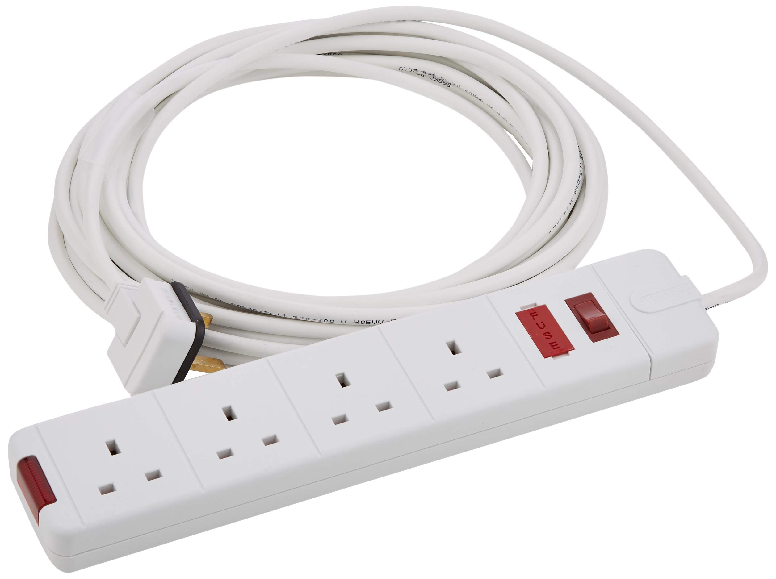 Switched 13 Amp Professional Trailing Socket Extension Lead Tough 4 Gang White (10 M)