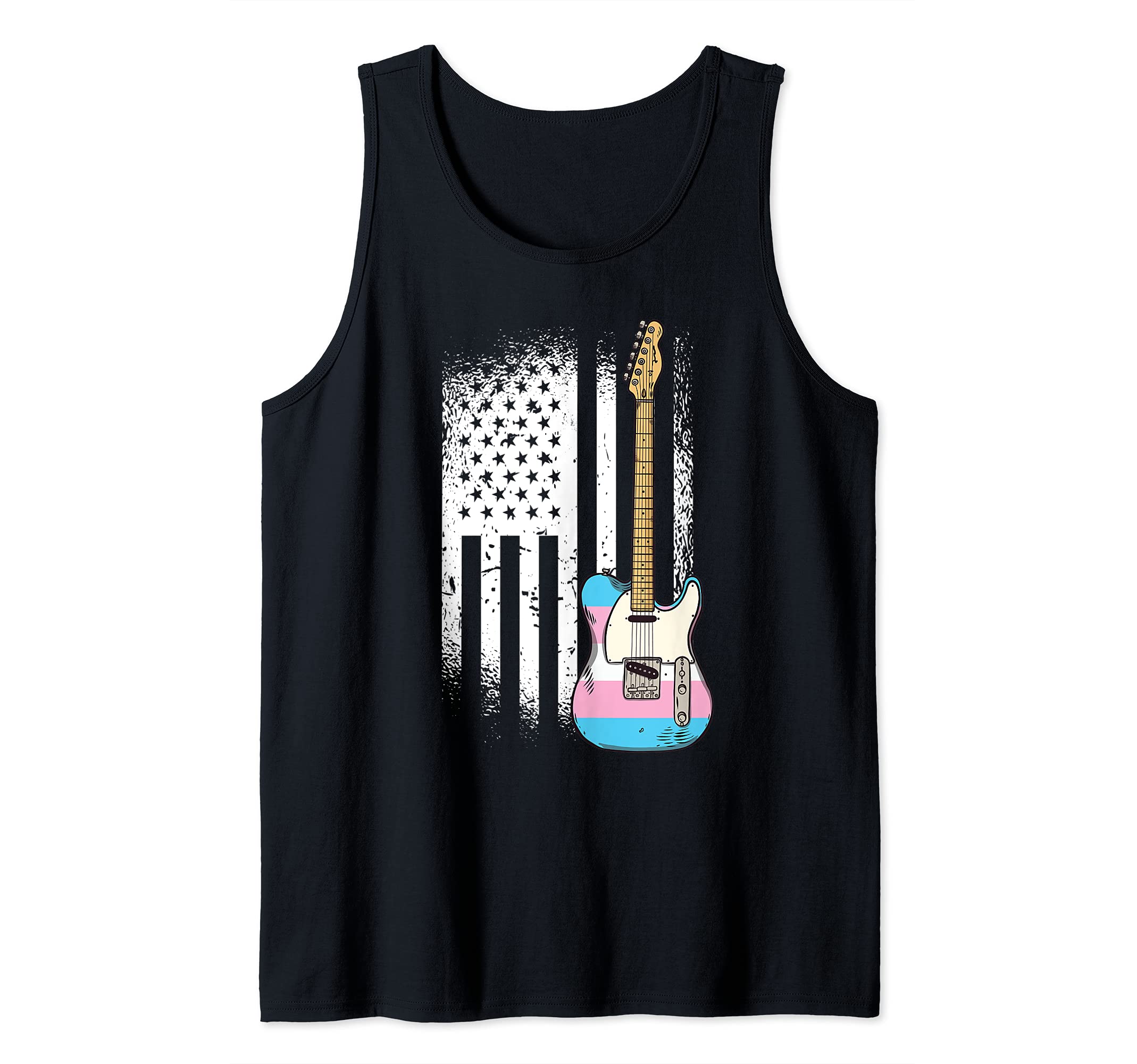 American Flag Guitar Trans-gender Pride LGBTQ Ally Guitarist Tank Top