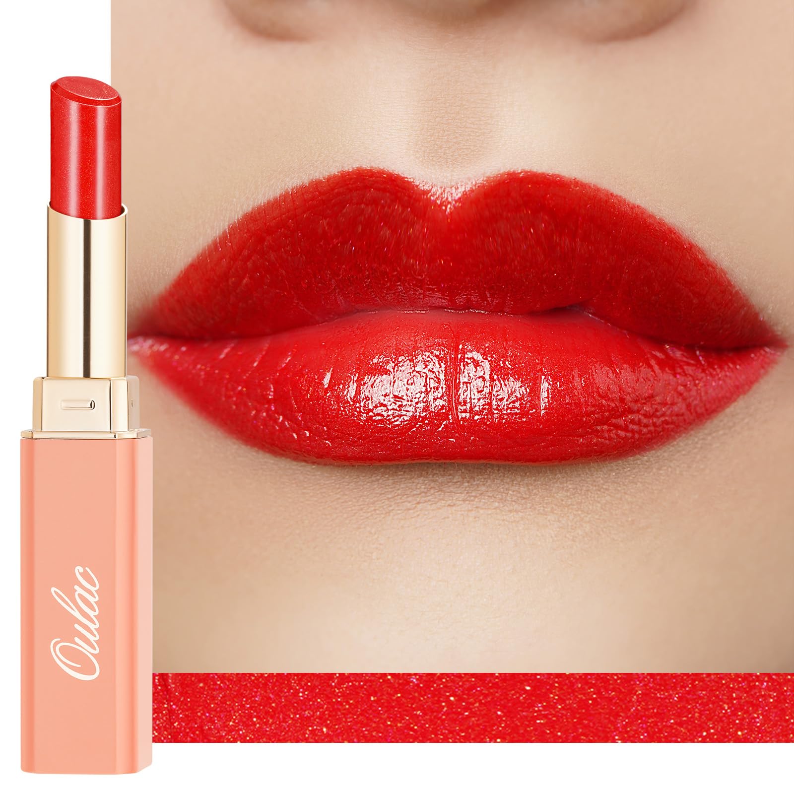 Oulac Moisturising Red Lipstick - Moisture Shine Tinted Lip Balm & Hydrating Lipstick for Dry Lips, Medium Coverage Lip Colour | Juicy Look, Glossy Finish, Vegan, Cruelty-Free, (S6) Love Fighter