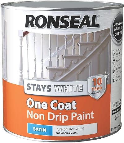 Ronseal One Coat Stays Satin White Paint 2.5 Litre Skirting Trim Doors Window